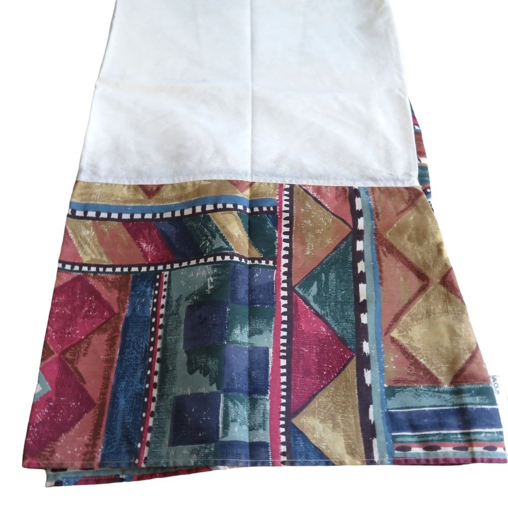 Vintage Dan River Geometric Abstract Queen Size Bed Skirt Percale Pleated Corner